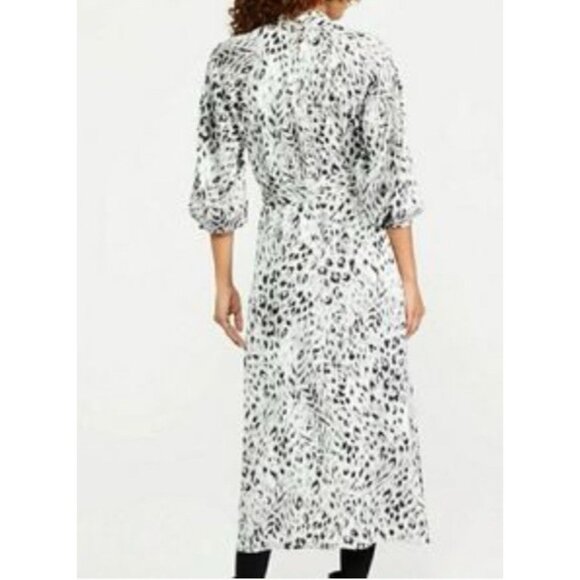 Ann Taylor Maxi Dress 3/4 Long Sleeve L Large Black Gray White Snow Leopard - Picture 4 of 16